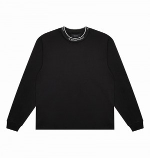 Koszulki Trapstar Hyperdrive Collar LS Top Męskie Czarne Białe | Poland-703685