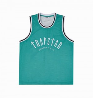 Koszulki Trapstar Irongate Arch Basketball Vest Męskie Niebieskie Białe | Poland-184720