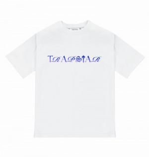 Koszulki Trapstar Script Fade Tee Męskie Białe Niebieskie | Poland-403625