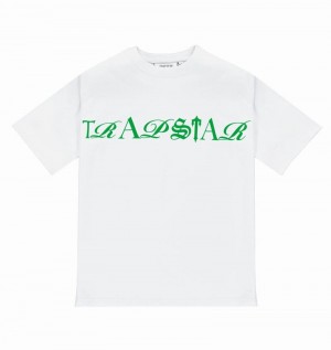 Koszulki Trapstar Script Tee Męskie Białe Zielone | Poland-452713