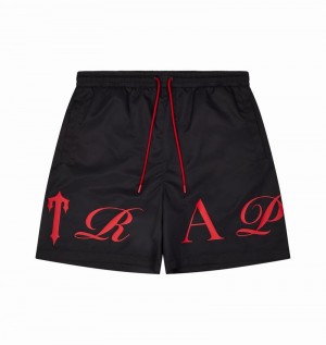 Zestawy Trapstar Script Swimming Shorts Męskie Czarne Czerwone | Poland-975384