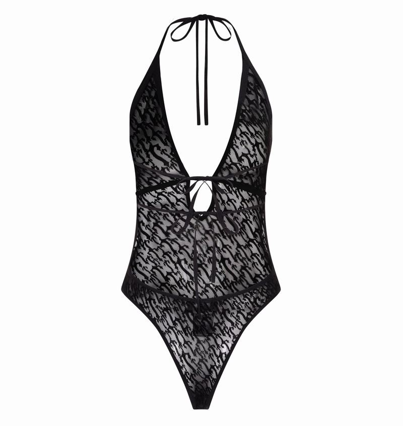 Body Trapstar Jacquard Mesh Halterneck Damskie Czarne | Poland-847910