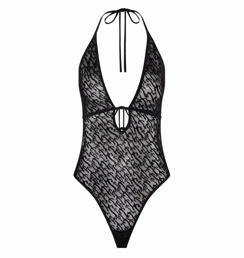 Body Trapstar Jacquard Mesh Halterneck Damskie Czarne | Poland-847910