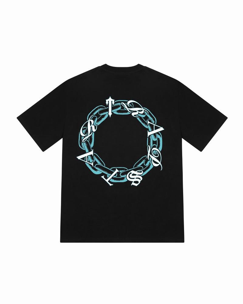 Koszulki Trapstar Chain Script Tee Męskie Czarne Turkusowe | Poland-739640