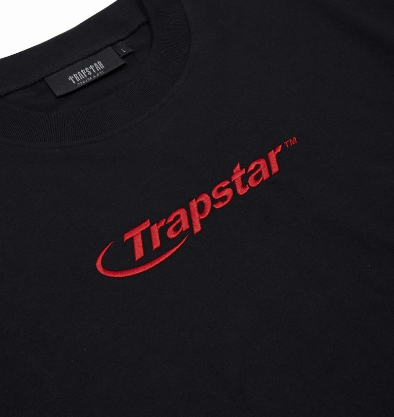 Koszulki Trapstar Hyperdrive Embroidered Tee Męskie Czarne Czerwone | Poland-806214