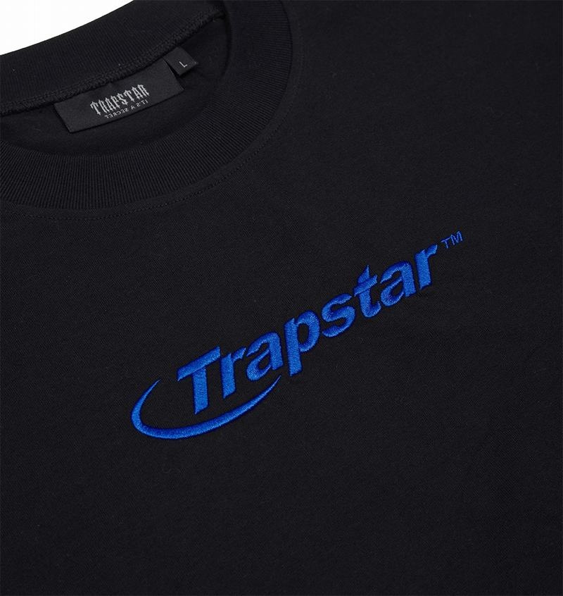 Koszulki Trapstar Hyperdrive Embroidered Tee Męskie Czarne Niebieskie | Poland-786235