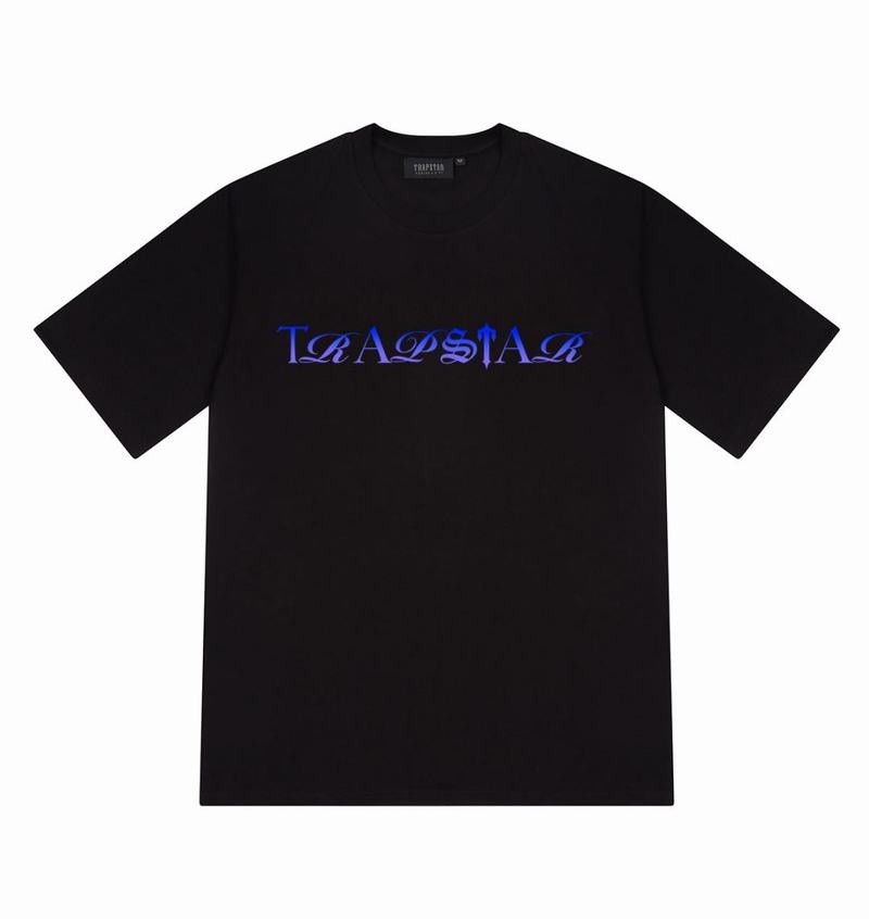 Koszulki Trapstar Script Fade Tee Męskie Czarne Niebieskie | Poland-214538