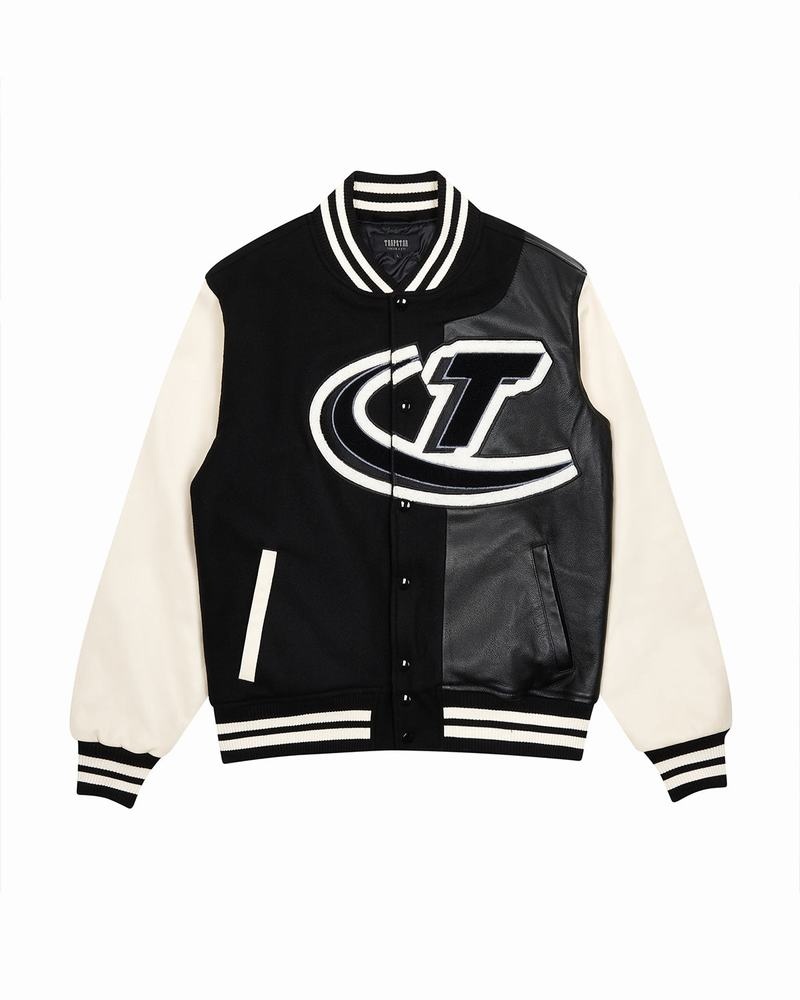 Kurtki Trapstar Hyperdrive T Chenille Varsity Męskie Czarne Białe | Poland-014628