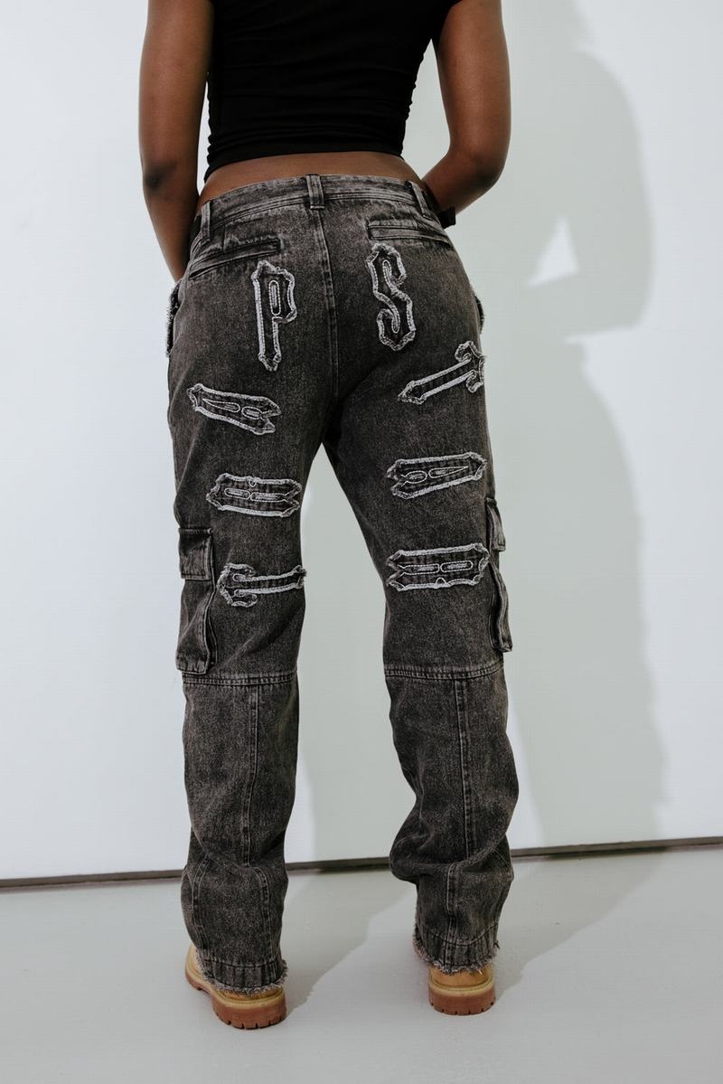 Spodnie Trapstar Arch Applique Distressed Denim Look Cargo Damskie Niebieskie | Poland-794521