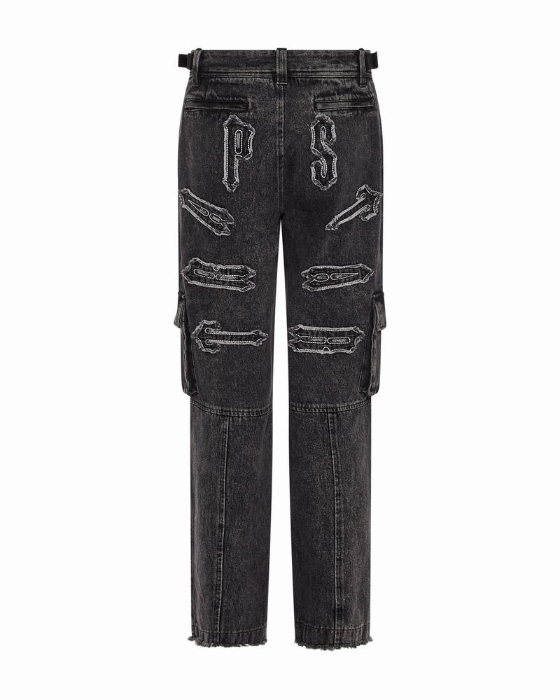 Spodnie Trapstar Arch Applique Distressed Denim Look Cargo Damskie Niebieskie | Poland-794521