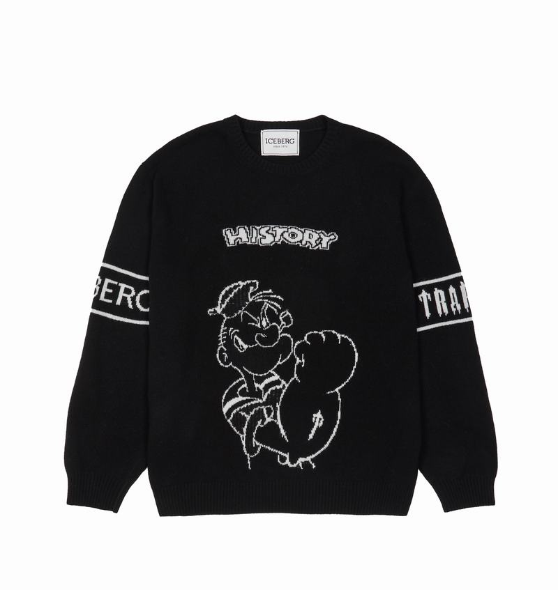 Sweter Trapstar x Iceberg Black Trykotowy Popeye Męskie Czarne | Poland-175680