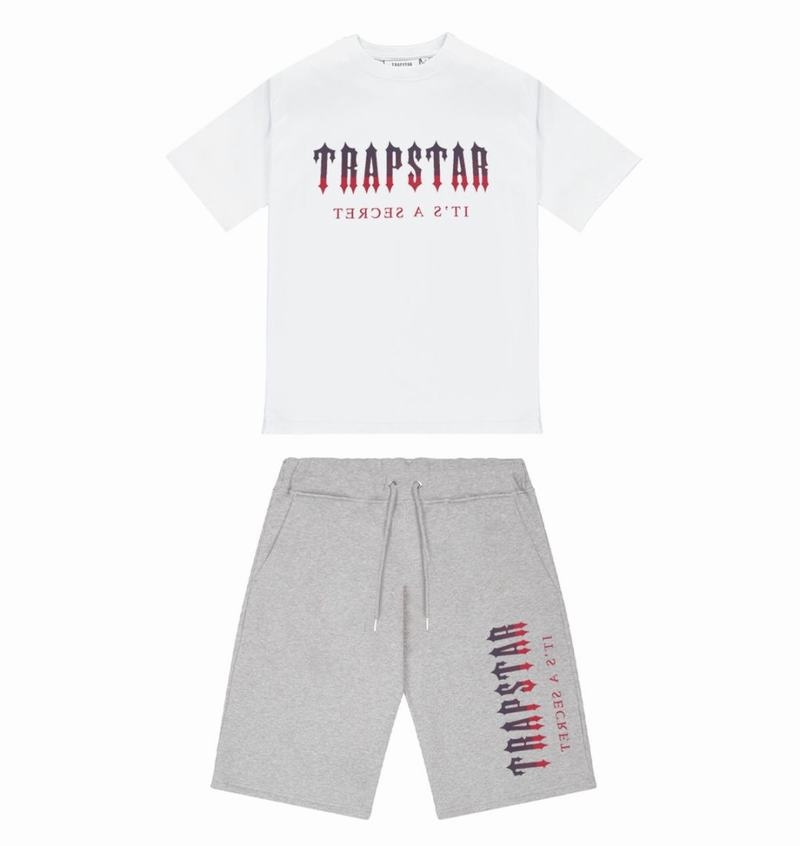 Zestawy Trapstar Oversized Decoded Shorts Męskie Szare Czerwone | Poland-481932